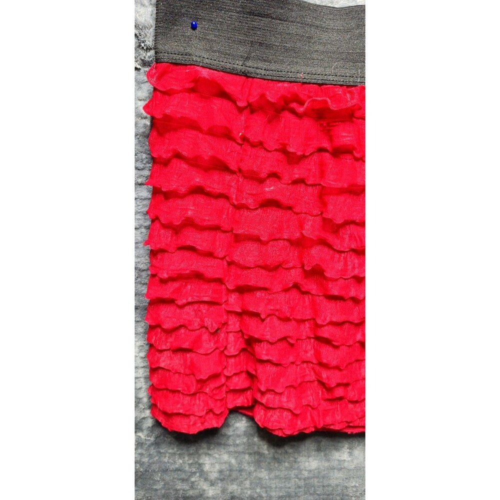 Say Anything Red Ruched Stretch Skirt  Women’s M • Style 5025 • Made in USA • - Picture 2 of 6